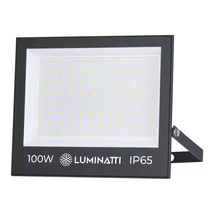refletor projetor led externo 6000k 100w bivolt 225x189x31cm aluminio vidro e plastico preto luminatti by danuri lm248